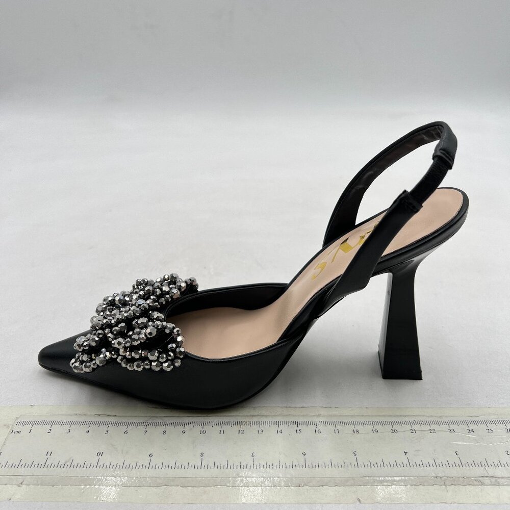 FYS Black Slip on Pointed Toe Slingback Sandals Butterfly Crystal Prom Shoes